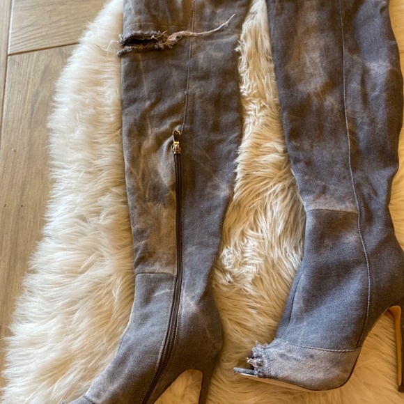 LILIANA open toe Jean material grayish over the knee heeled shoes, size 5.5 - Picture 3 of 11
